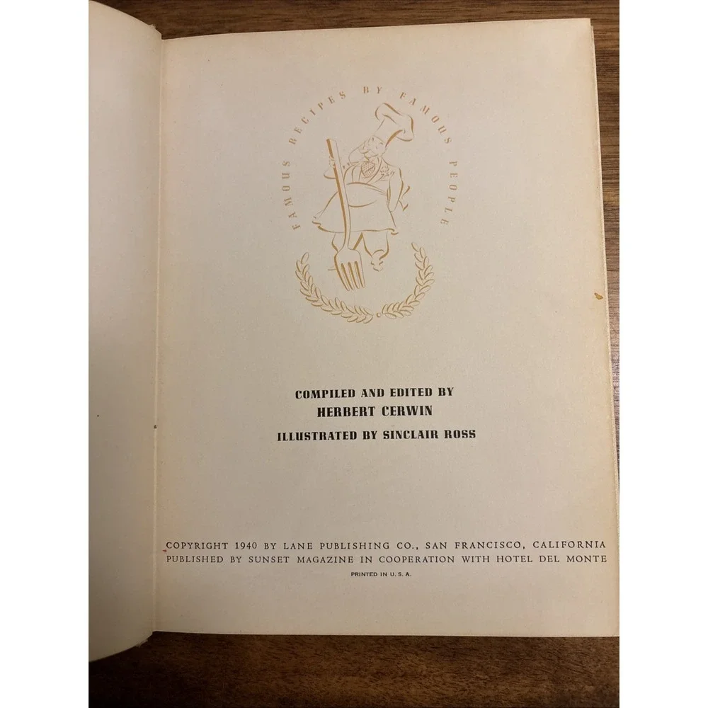 Vintage Famous Recipes by Famous People 1940 Walt Disney J Edgar Hoover Plus